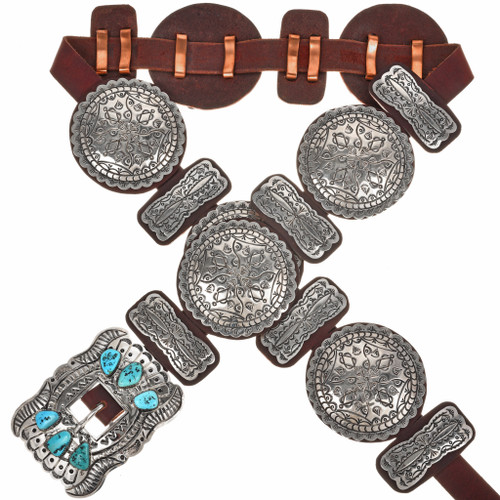 Hammered Silver Sleeping Beauty Turquoise Concho Belt 20167