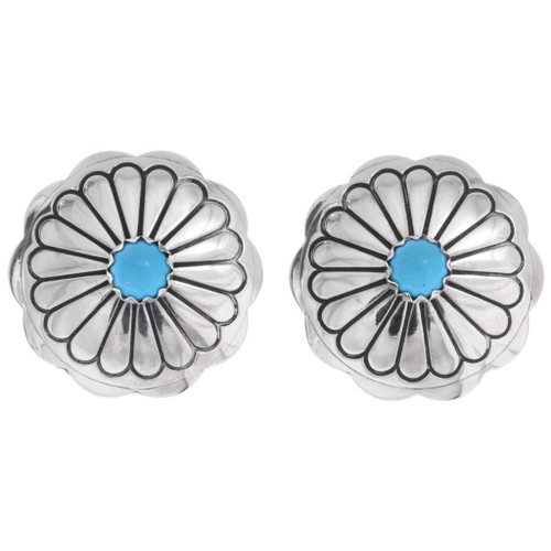 Navajo Hammered Concho Turquoise Earrings 20750