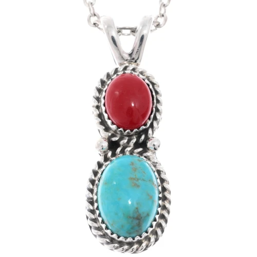 Turquoise Coral Twist Wire Sterling Pendant 29307