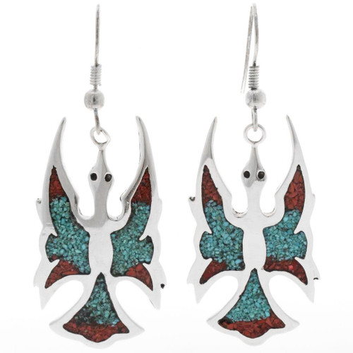 Turquoise Coral Chip Inlay Earrings 27148