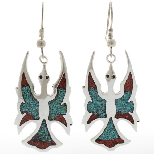 Turquoise Coral Chip Inlay Earrings 27148