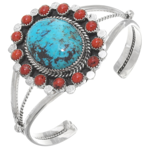 Turquoise Coral Silver Ladies Cuff 23888