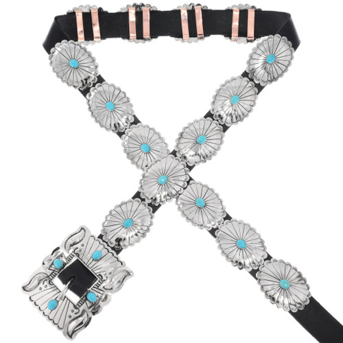 Navajo Turquoise Silver Concho Belt 19289