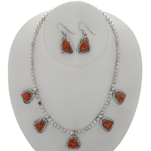 Apple Coral Silver Necklace Set 27732