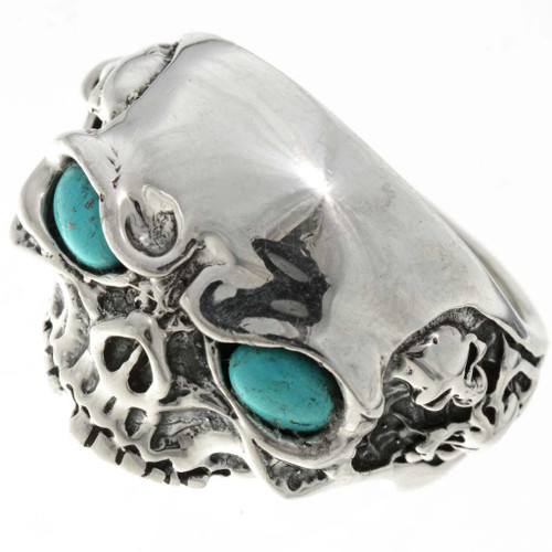 Silver Skull Turquoise Eyes Ring 26741