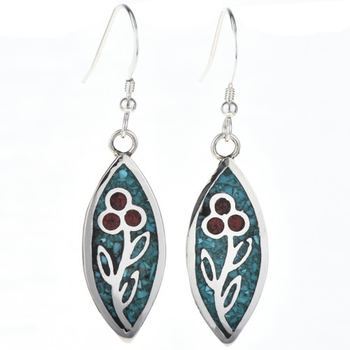 Inlaid Turquoise Coral Earrings 29090