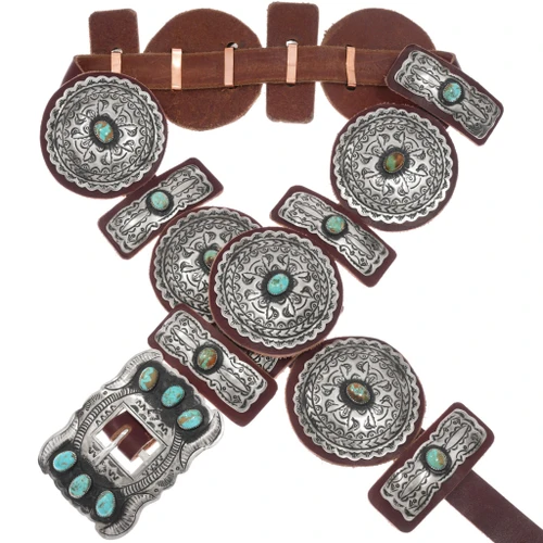 Navajo Turquoise Silver Concho Belt 29618