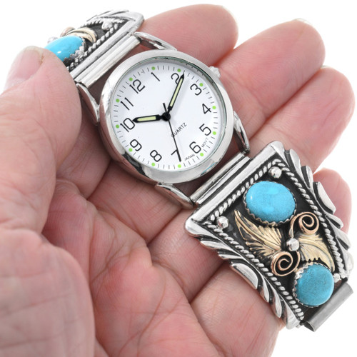 Handsome Native American Turquoise Gold Mens Watch 28916