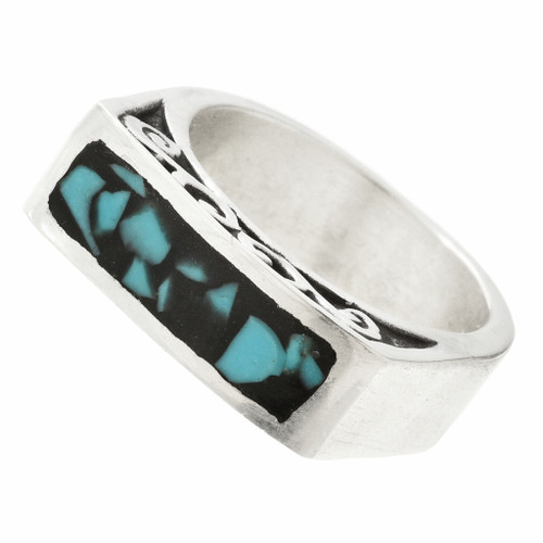 Inlaid Turquoise Silver Ladies Ring 30171