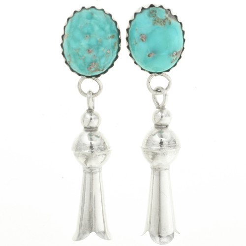 Turquoise Silver Squash Blossom Earrings 30455