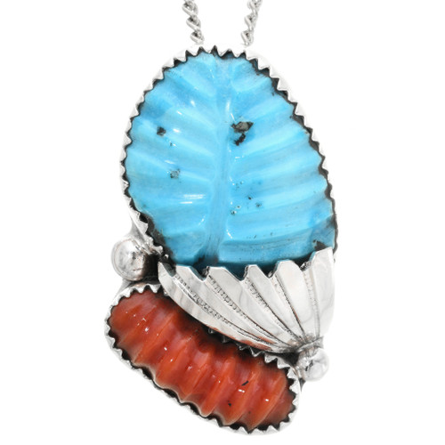 Carved Turquoise Coral Pendant 32159