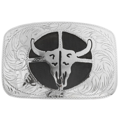 Engraved Silver Buffalo Skull Belt Buckle 33047