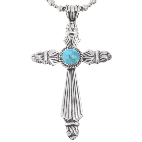 Navajo Turquoise Silver Cross Pendant 33896