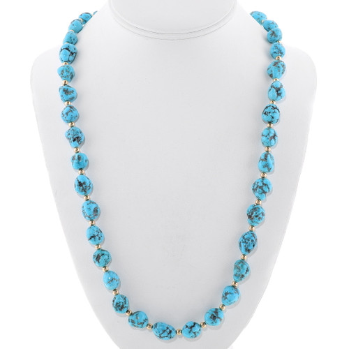 Natural Turquoise Gold Bead Necklace 34393