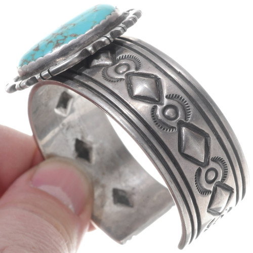 Vintage Navajo Turquoise Silver Cuff Sterling Bracelet 35139