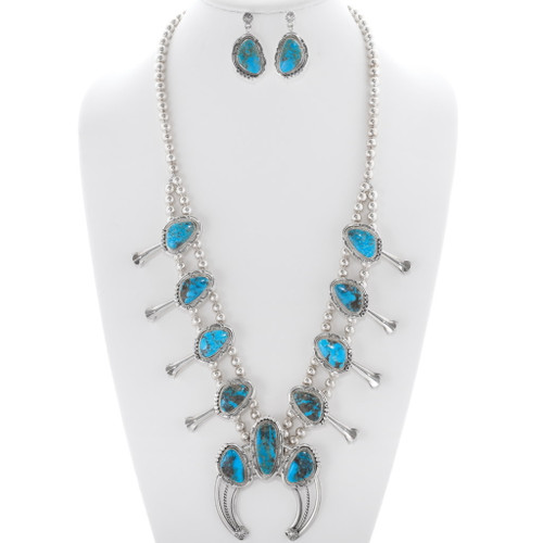 Turquoise Silver Squash Blossom Necklace Set 35922