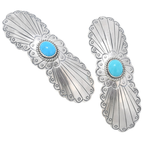 Native American Turquoise Silver Hair Barrette Sterling  display picture 1