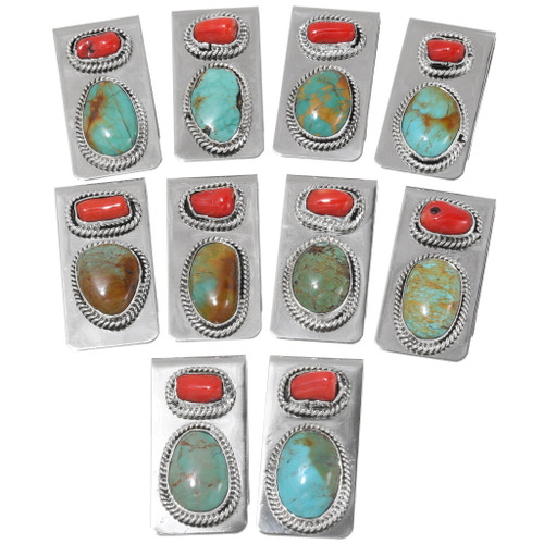 Turquoise Coral Silver Money Clips 39297