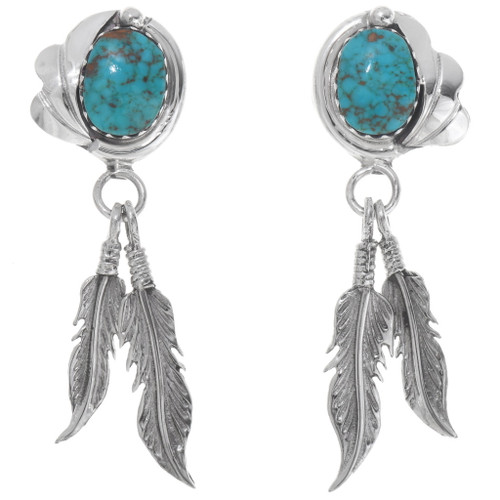 Silver Feather Turquoise Dangle Earrings 39569