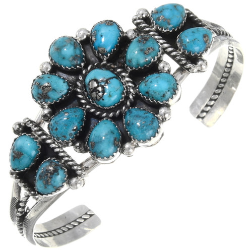 Turquoise Silver Navajo Cluster Bracelet 39811 