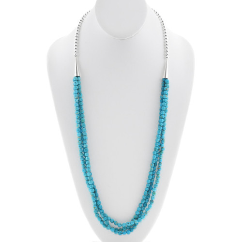 Natural Blue Turquoise Three Strand Necklace 39872