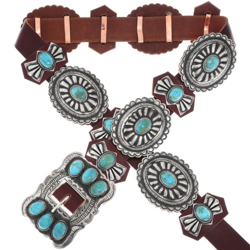 Spiderweb Turquoise Silver Navajo Concho Belt 40448