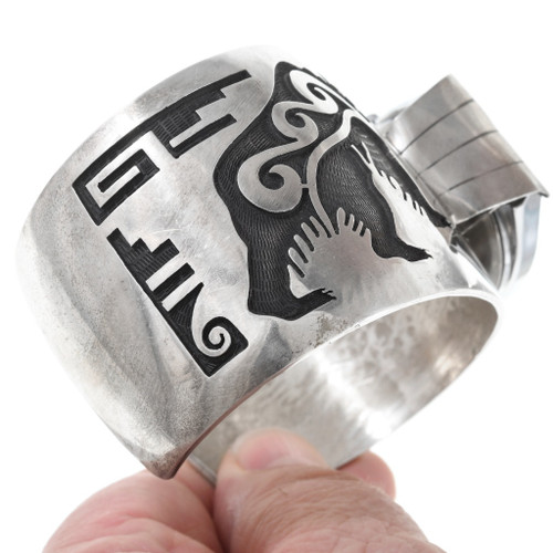 Michael Sockyma Old Pawn Hopi Silver Bear Mens Watch Cuff 40911