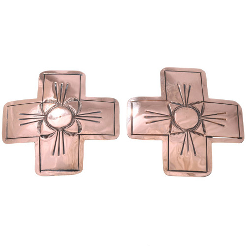 Large Navajo Copper Cross Post Earrings 40925