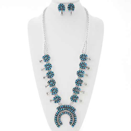Native American Turquoise Squash Blossom Necklace Set 41033