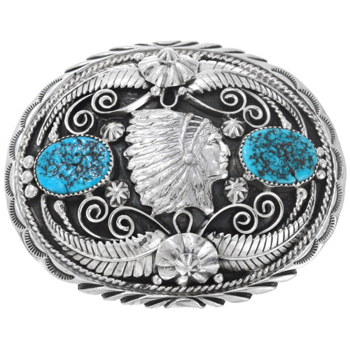 Native American Turquoise Indian Chief Belt Buckle 24389