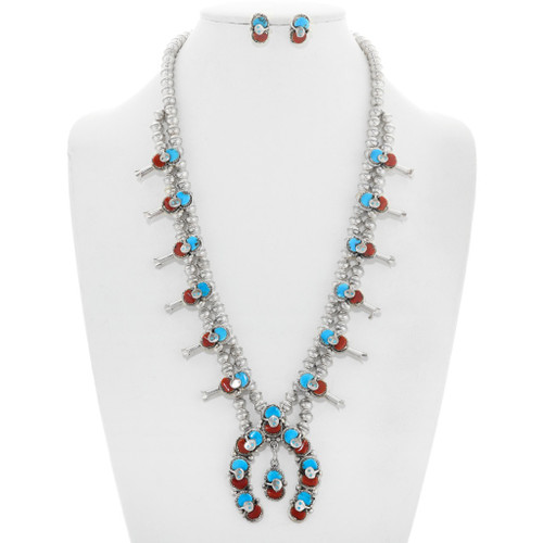 Zuni Turquoise Snake Design Squash Blossom Necklace 41138