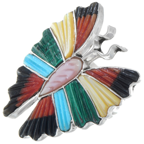 Colorful Carved Gemstone Zuni Butterfly Ring 41184