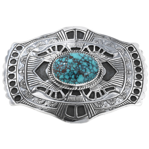 Spiderweb Turquoise Sterling Silver Belt Buckle 41198