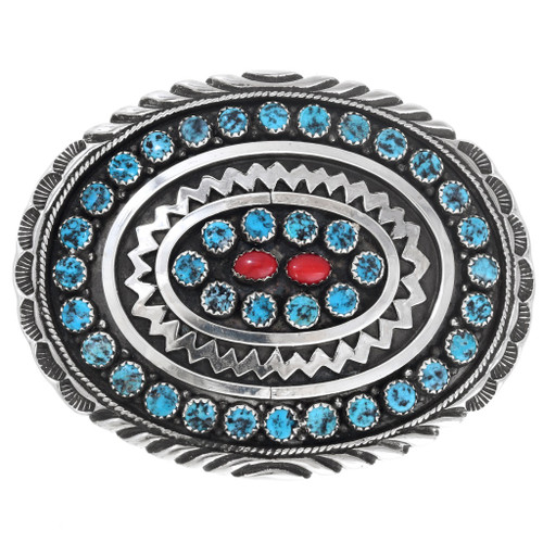 Navajo Sterling Silver Turquoise Belt Buckle 41233