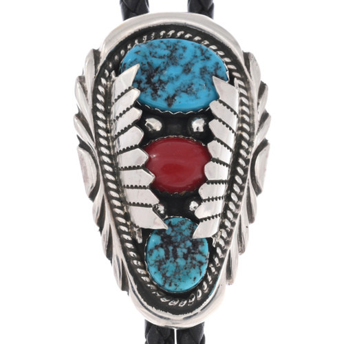 Natural Turquoise Coral Silver Bolo Tie 41309