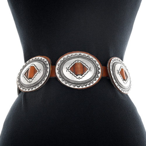 OOAK Sterling Vintage Hammered Silver Concho Belt 41621 display picture 1