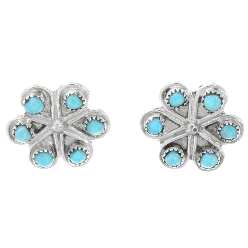 Zuni Sterling Silver Turquoise Flower Earrings 41780