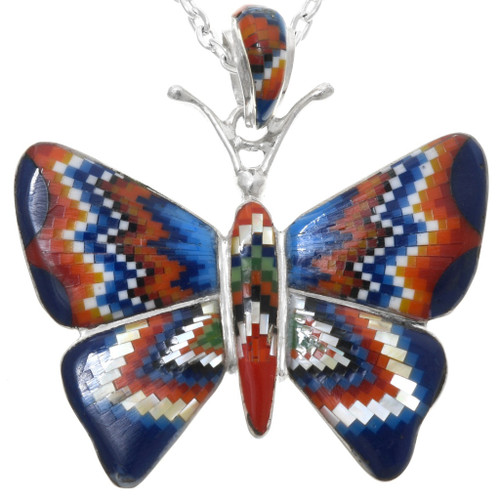 Micro Inlaid Sterling Silver Butterfly Pendant 42093