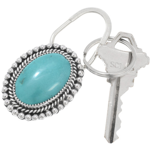 Great gift! Navajo Turquoise Silver Key Ring IN Sterling Bead Frame 34117