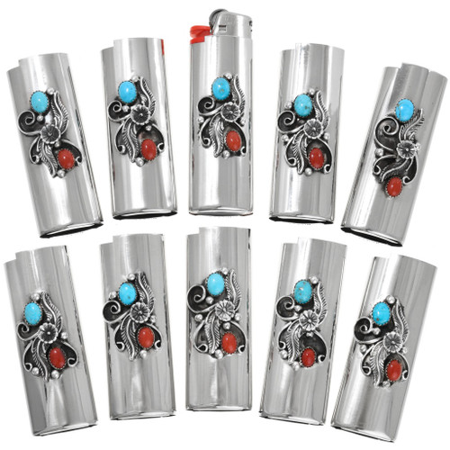 Native American Turquoise Coral Silver Lighter Case Cover 41032