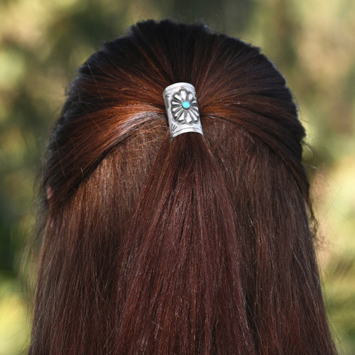 Vintage Native Turquoise Silver Hair Pony Accessory navajo-turquoise-sterling-  main image 3