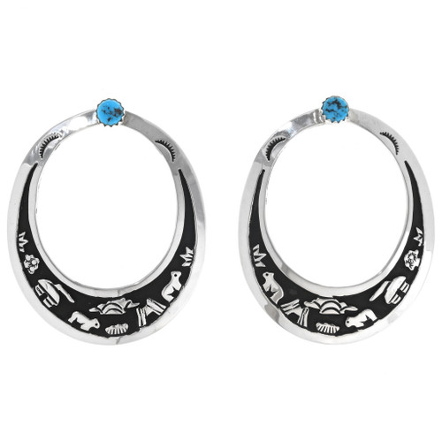 Navajo Tommy Rose Singer Animal Pattern Turquoise Earrings 42409