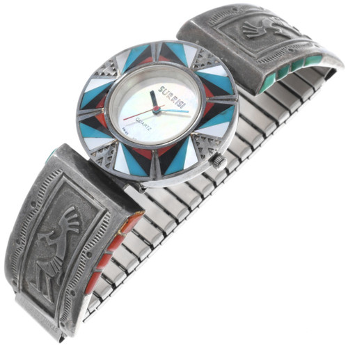 Old Pawn Inlaid Sterling Silver Kokopelli Watch 43130