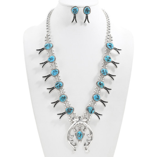 Southwest Turquoise Squash Blossom Necklace Set 43400