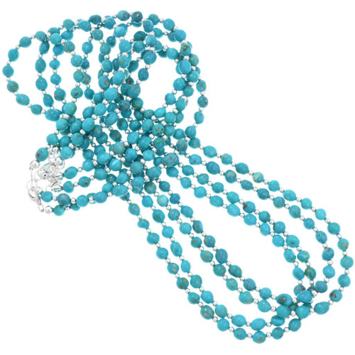 Natural 6mm Turquoise Sterling Silver Beaded Necklace 27 43501