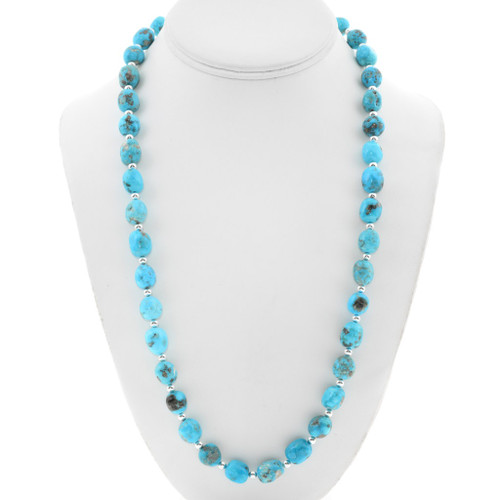 Navajo Sterling Silver Natural Turquoise Necklace 43571