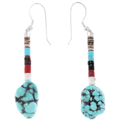 Turquoise Nugget Heishi Navajo Earrings 43636