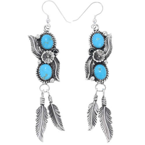 Sterling Silver Turquoise Feather Earrings 43898