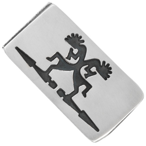 Native American Silver Money Clip Double Dancing  Kokopelli Design by Thomas Begay 0921