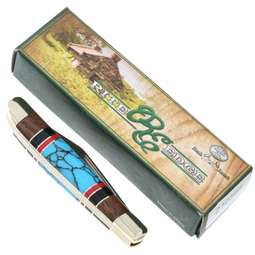 Native American Designed Turquoise Inlay Pocket Folding Knife by